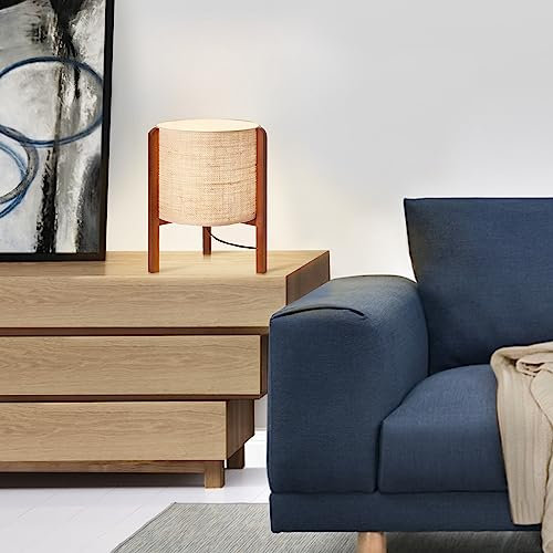 lux.pro Tischleuchte Solihull Nachttischlampe aus Holz Landhausstil Wohnzimmerlampe mit Textilschirm Höhe 30 cm für Wohnzimmer, Schlafzimmer 1-flammig E27 Beige/Braun