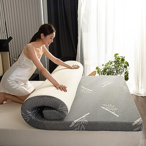 Generic Cubrecolchón Queen Soft Memory Foam 8cm/3.1Inch,Almohadilla De Colchón De Alta Densidad con Funda Transpirable Extraíble con Cremallera,Colchón De Espuma Firmeza Media,Gris,200x220cm