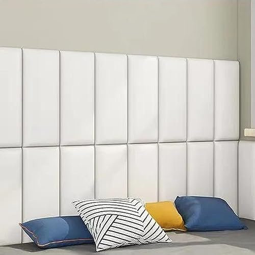 Padded Wall Panels H 23.6 x W 9.8 Inches (60x25cm) - Set of 20 pcs Peel and Stick Headboard for Kids Room, Self- Adhesive Wall Panels, Tatami Wall Stickers, Anti-Collision White Soft Cushion - White