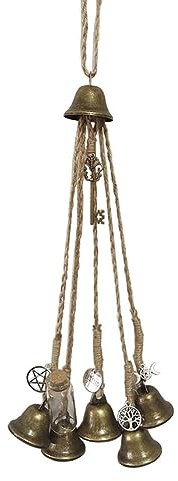 ChYoung Witch Bells Protection Door Knob Hanger Handmade Witches Bells Wreath Hanging Wind Chimes with Pentagram and Brass Bell Clear Negative Energy Witchcraft Supplies for Porch Garden Window Decor