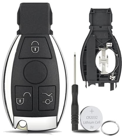3 Buttons Key Case Shell for Mercedes Benz W203 W204 W205 W210 W211 for BENZ C E G R S SL SLK Class BGA 2000+ Key Fob with Screwdriver Key Ring Battery CR2032