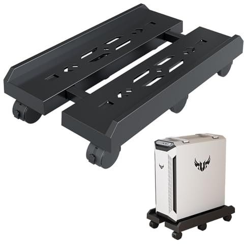 Niciksty Mobile PC Computer Tower Stand, Adjustable Computer PC Tower Stand with 6 Rolling Caster Wheels Fits Most PC Under Desk-Black