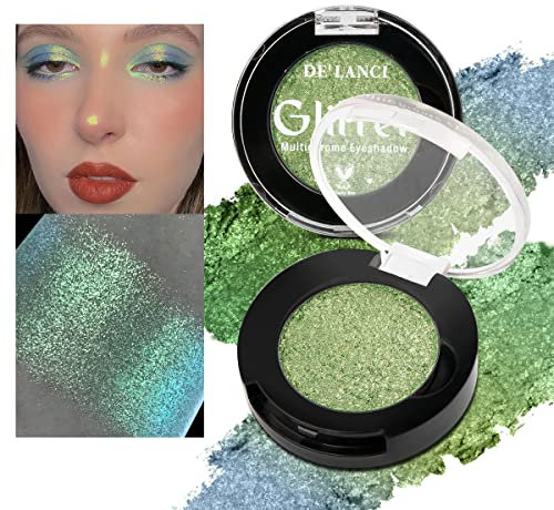 Olivgrüner Glitzer Lidschatten, Einzelner Chamäleon Lidschatten für grüne Augen, Multichrome Metallischer Lidschatten, Intensive Farbverschiebung, Hochpigmentierte Farbe, talc-frei-1F