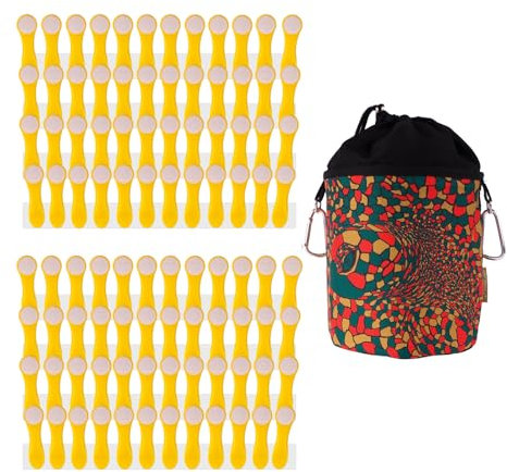 Lot de 96 pinces à linge avec ressorts de compression en acier inoxydable et poignée Softgrip jaune et blanc et 1 sac à pinces à linge bellaCott tortue