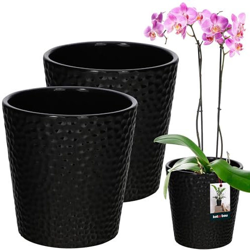 KOTARBAU® 2 x Pot De Fleur Rond en Céramique Noir ⌀ 9,5 cm |Cache Pot Céramique |Pot Céramique Plante |Pot De Fleur Céramique |Pot De Fleur en Céramique |Pot De Fleur Céramique |Pot pour Orchidées