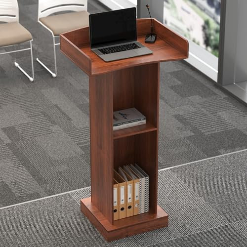 lesolar Podium Standing Desk,Wood Podium,Floor Standing Church Pulpit Stand with Wide Reading Surface and Storage Shelf,Classroom Lectern Stand White,Customer Reception Podiums Desk
