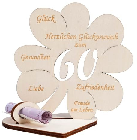 Geldgeschenke Geburtstag, Kleeblatt Glück Geldgeschenk 60 Geburtstag Frauen Männer, Geldgeschenk aus Holz Holz Schild Gästebuch für Geburtstag Hochzeit Geschenk, Personalisiert Tischdekoration