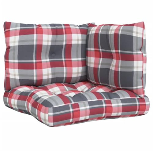 vidaXL Palettenkissen 3-TLG., Palettenpolster für Europaletten, Palettensofa Kissen Indoor Outdoor, Palettenauflage Sitzkissen Rückenkissen Seitenkissen, Rot Karomuster Stoff