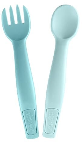nip Green Öko Baby- und Kinderbesteck ab 9 Monate, spülmaschinengeeignetes Besteckset Löffel & Gabel, BPA-frei, ohne Melamin, nachhaltig, Hellblau