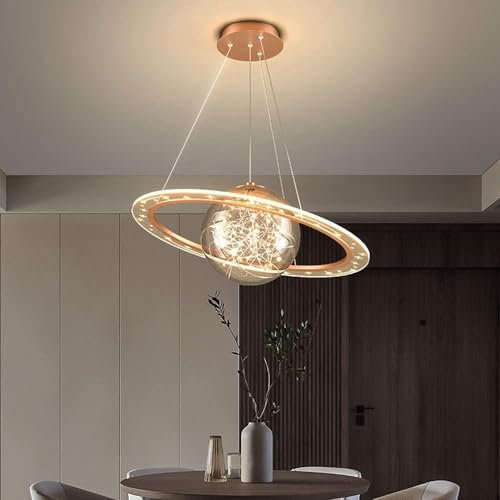 Hanging Light, Nordic LED Chandelier Ceiling Pendant Light, Creative Flying Saucer Bedroom Pendant Lamp Hanging Lamp with Acrylic Lampshade Universe Science Fiction Children's Room Boy Girl Bedroom(W