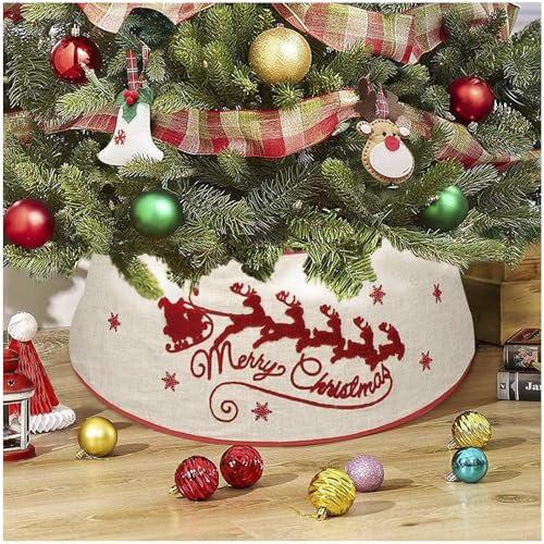 PJDDP Cache Pied Sapin de Noel en Lin ø 77 cm, Jupe de Sapin de Noël Mignon de Renne, Collier de Sapin de Noël Pliable pour Décoration de Sapin de Noël, Couvre Pied Sapin de Noel