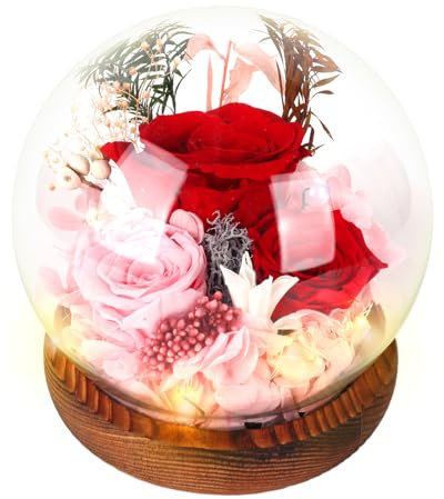 JOAASU Preserved Eternal Rose in Glass Dome, Eternal Rose Flower with Lights, Forever Roses Preserved, Real Flowers, Preserved Real Rose Gifts for Mum, Wife, Girlfriend, Valentine's Day, Mother's Day