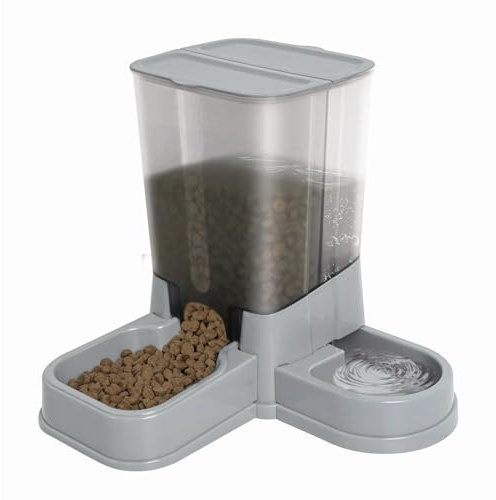Distributeur Automatique de Nourriture pour Chats, Distributeur d'eau et d'alimentation par gravité Amovible 2 en 1 pour Chats et Petits Chiens (Gris)