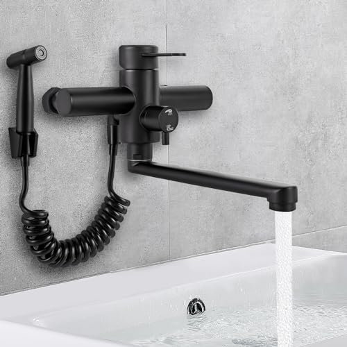 Qussse Wasserhahn Wandmontage, Wandarmatur Küche mit Spritzpistole 360° Drehbare Küchenarmatur für Küchen Bädern Toiletten