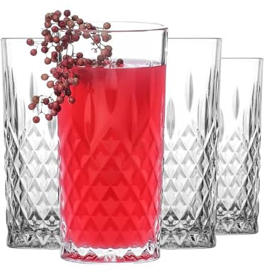 NORDIC SCHILLER Luxus Wassergläser, Longdrinkgläser Set 360ml 100% BLEI FREI, Trinkgläser Set, Highball Gläser, Cocktailgläser, Set of 4