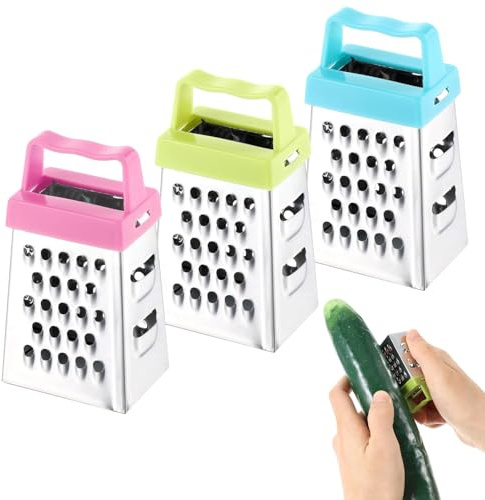 SOGHO 3 Pcs Mini Vierkantreibe, Reibe, Käsereibe, Edelstahl, Küchenreibe, Multifunktional für Schokolade, Zitrone, Muskat, Käse, Ingwer, Gemüse