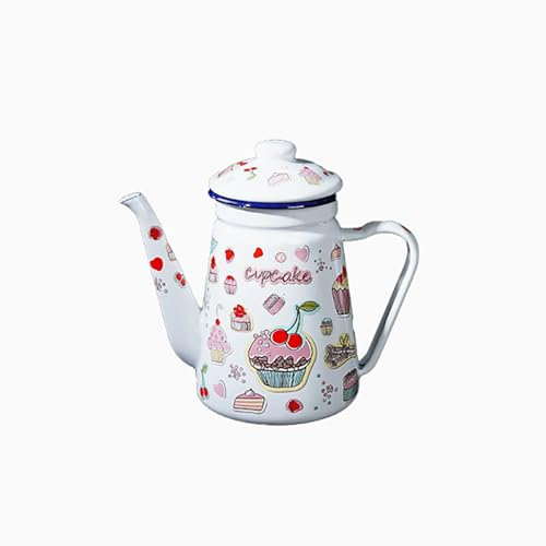 QTQHOME Emaille-Kaffeekanne, Herdplatte, Kaffeekessel, nostalgische Reise-Teekanne, Milchwasserkrug, Teekessel, perfekt für Camping, Bauernhaus (19,1 x 10,9 cm, weiß)