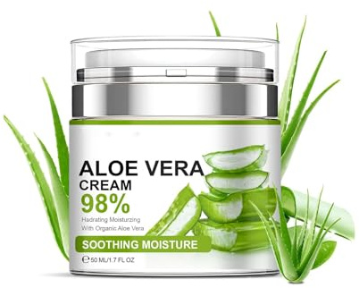 Aloe Vera Feuchtigkeitscreme, Beruhigende Gesichtsfeuchtigkeitscreme mit Bio-Aloe Vera beruhigt und spendet sofort Feuchtigkeit, Nicht fettend, Anti-Falten-Gesichtscreme für Männer Frauen