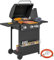 Outsunny Barbacoa de Gas de Acero, Barbacoa de Gas con 3+1 Quemadores Independientes con Tapa, Termómetro, Ruedas, 2 Parrillas, Mesa Auxiliar, Especiero y Bandeja para Grasa, Regulador, Negro