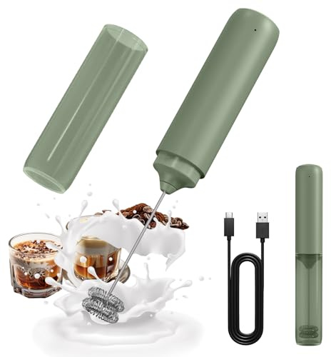 CIRCLE JOY Montalatte Elettrico Ricaricabile, Frullino a Immersione Senza Fili, Doppia Testa Portatile Schiumalatte per Caffè, Latte, Cappuccino, Matcha, Cioccolata Calda, Verde