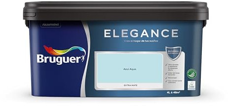 Bruguer Elegance Pintura Monocapa Extra Mate para Paredes y Techos, Interior y Exterior protegidos, Ultra Lavable, Resistente al Desgaste y Manchas, Con conservante Antimoho, Azul Aqua 4 L