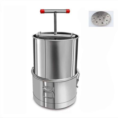Pressa per miele con secchio per miele, pressa per vino alla frutta, spremiagrumi manuale domestico da 10 litri con filtro, strumento di apicoltura con manico a T e base stabile,+Drain Pan+Splash