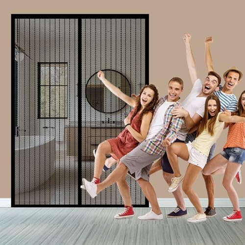 Fliegengitter Tür für Balkontüren 158 x 233 cm Ohne Bohren Balkontür Magnet Luft Kann Frei Strömen Atmungsaktiver Masche Fliegengitter für Schlafzimmer, Kinderzimmer, Schwarz