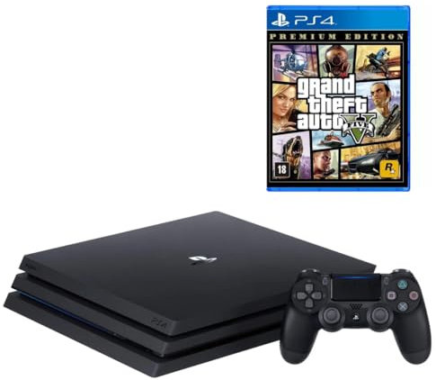 Sony PlayStation 4 Pro 1 To, Console de Jeu Noir avec Manette DualShock 4, Bundle GTA V Premium Edition