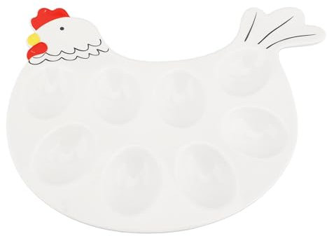 Ldafava Bandeja de huevo relleno bandeja lindo plato de cerámica en forma de pollo Pastel de huevos Poster Party Siring plato para reuniones de vacaciones Brunch White 8 Grid