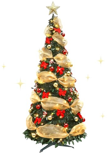 120/150 cm Árbol de Navidad Artificial DIY Árbol de Navidad Pop-Up Plegable, tiras luminosas preinstaladas, alimentado por USB, los materiales de alta calidad son reutilizables (150 cm)