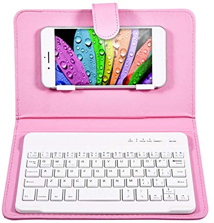 Ouitble Wireless Keyboard Universal 3.0 Bluetooth-Tastatur-Hülle Flip-Case-Hülle mit Ständer Kompatibel mit 4,5„-6,8“ (Breite 6-9,5 cm) Bluetooth-Mobiltelefonen