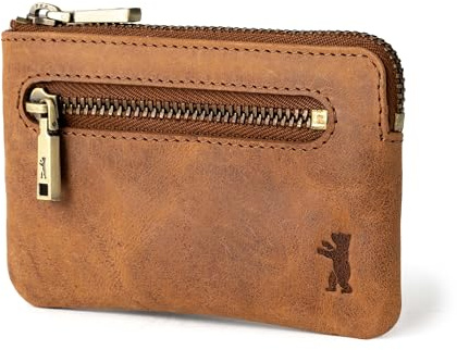 Berliner Bags Geldbörse Eli Premium, Schlüsseletui Klein Leder - Braun | Kleine Münzen Geldbörse, Münzbörse mit Schlüsselanhänger, Zwei Fächern, YKK-Reißverschluss, für Herren und Damen