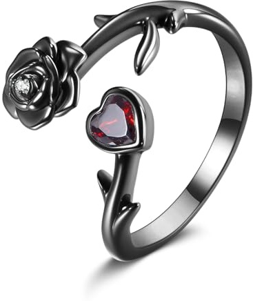DAYLINLOVE Black Rose Flower Ring 925 Sterling Silver Goth Black Rose Jewelry Gift for Women