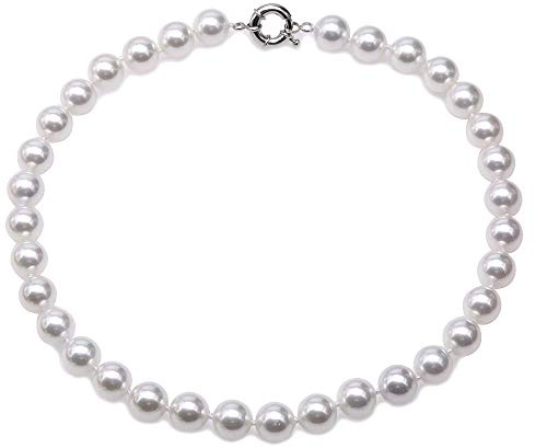JYXJEWERLRY Modische Damen-Perlenkette, klassisch, 12 mm, weiße, runde Südmuschel für Damen