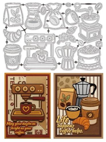 UNICRAFTALE 17pcs Kaffeetassen Stanzschablonen Aus Stahlcarbon Für Kaffee Dessertgetränke Dekorative Prägeschablonen Für Kartenbasteln Scrapbooking Fotoalbum Kaffeebohnenprägung