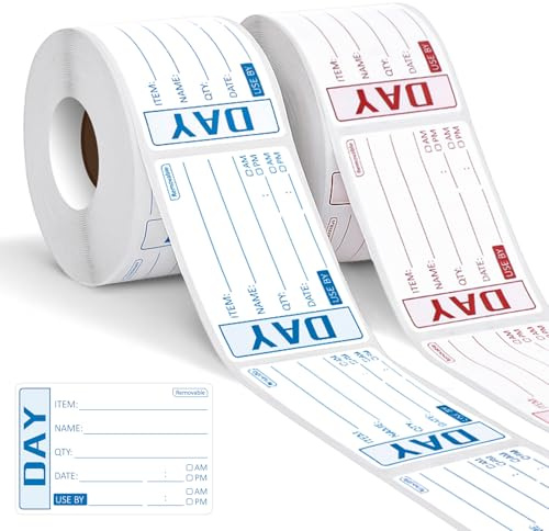 600 Food Date Labels Stickers, 75 x 50 mm, Red & Blue Freezer Labels | Waterproof coated surface, writable sections, easy peel adhesive, for fridge freezer food storage and date tracking