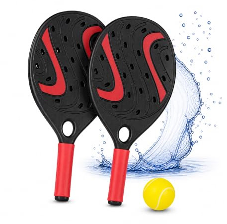 Wasserdichte Strandschläger, Set mit 2 Schlägern mit Ball zum Spielen am Strand, Pool oder Camping, Spaß für Kinder und Erwachsene (schwarz-rot)