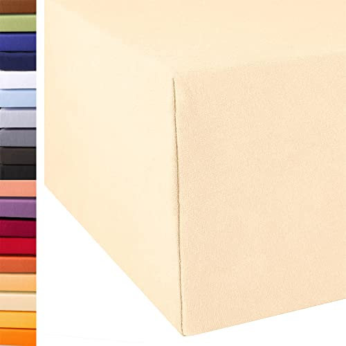 aqua-textil Exclusiv Spannbettlaken 90x200-100x220 cm Natur Jersey Baumwolle 230g/qm Spannbetttuch Elastan Laken