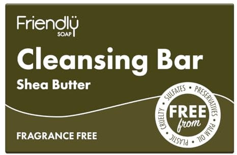 Friendly Soap - Shea Butter Cleansing Bar (95g) Natural Cleansing Bar, Fragrance-free, Plant-Based, Cruelty-Free, Made By Hand, No Preservatives or Sulphates, Sustainable