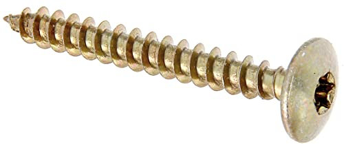 Alberts 338299 Tornillo para madera Maxi-Fix, en caja para colgar, amarillo galvanizado, Ø6 x 50 mm, Juego de 4