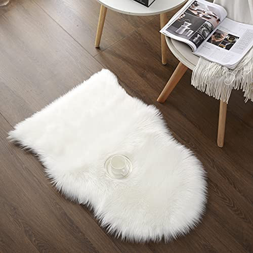Faux Fourrure d'agneau Mouton Tapis 60 x 90 cm Mouton Tapis Longhair Imitation Fourrure nachahmung Lit Tapis Coton Canapé Tapis (Blanc)