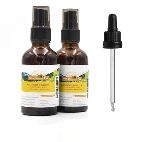 Propolis-Tinktur /-Lösung (20 %) von ImkerPur 2x50ml (gesamt 100 ml), in medizinischem Alkohol, Premiumqualität