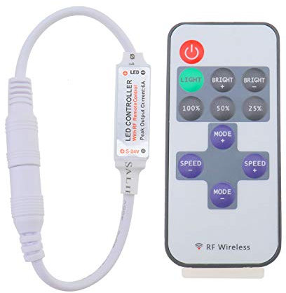 OTOTEC Kabellose RF-Fernbedienung für einfarbige Lichtstreifen, LED, DC 12 V, 12 A, Mini-Inline-Dimmschalter