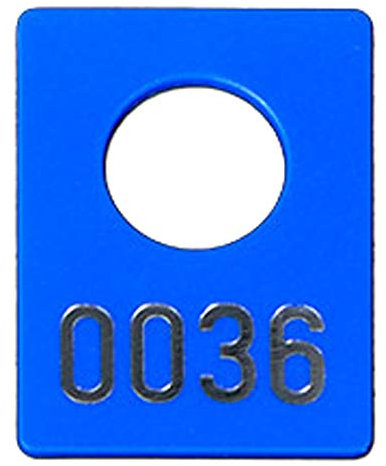 100 Garderobenmarken Kunststoff, Plastik in blau mit Ziffernprägung, div. Nummerkreise wählbar (blau, Nr. 0601-0700)