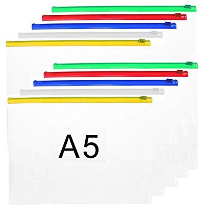 A5 Zip Wallet A5 Transparent Zip Bag Clear Plastic File Bags File Folders Zip Bags (A5-10Pcs)