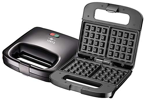 Waffeleisen von Lentz, schwarz 750 Watt, wärmeisolierter Griff 2 fach eckige Form