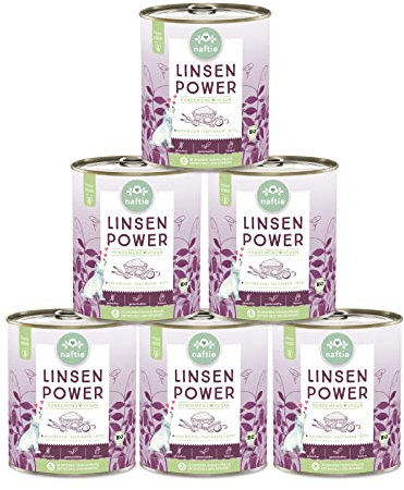 naftie veganes Hundefutter Bio Linsen Power - Nassfutter Menü mit Buchweizen & Pastinaken - glutenfrei getreidefrei - purinarm Diät-Futter - 6X 800g