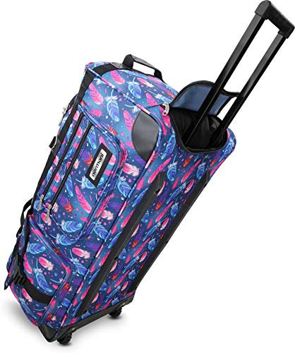 normani XXL Reisetasche mit Trolleyfunktion Trolleykoffer mit Rollen und Verstärkungsstreben Farbe Fancy Feathers / 100 Liter