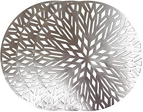 YöL 12 Placemats Set Christmas Metallic Silver Round Festive Xmas Table Home Decor Party Tableware Decorations