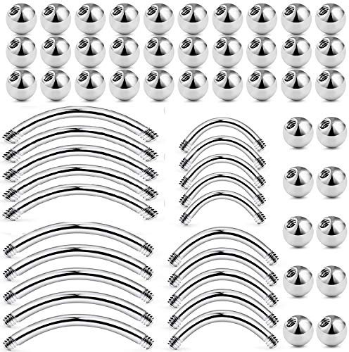 LAURITAMI Piercing Kugel Schraubkugel 3mm mit 1,2mm Rook Curved Barbell 6/8/10mm Set Chirurgenstahl Silber Augenbraugenpiercing